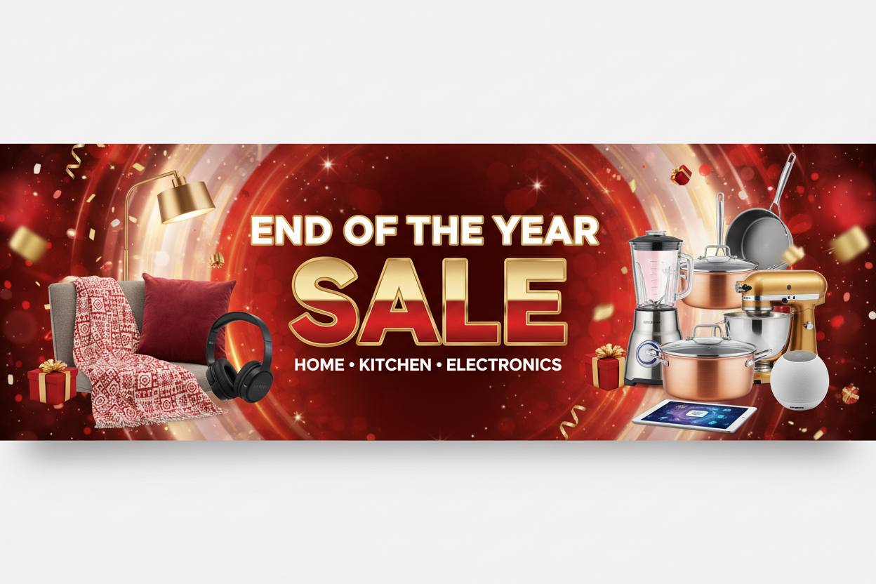image banner for END OF THE YEAR SALE ON Home and kitchen and electronics products